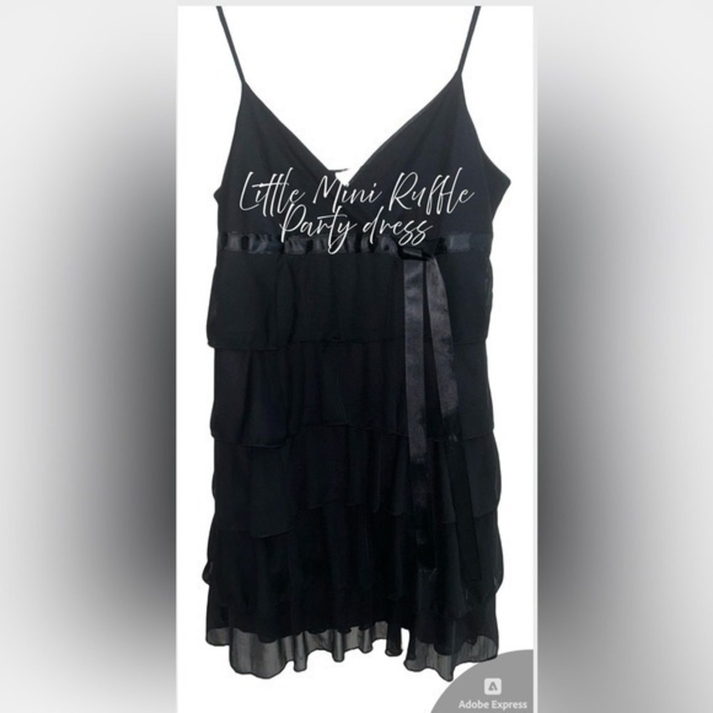 Charlotte Russe Black Tiered Ruffle Chiffon Mini Dress Y2K Romantic Goth Large
